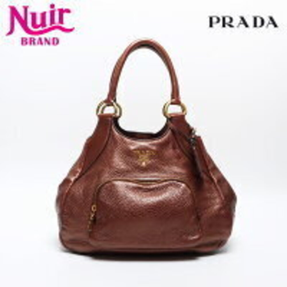 Prada Leather Bronze Tan Metallic Handbag Gold